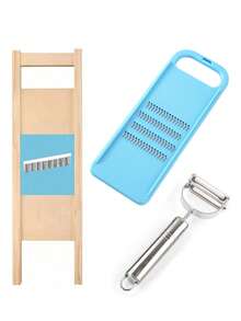 蔬菜切片器：土豆刨丝器、黄瓜切片器、厨房/餐厅用刨丝器；香辣土豆片制作器：木制土豆刨丝器、不锈钢土豆切片器；不锈钢削皮器：多功能果蔬削皮器、土豆削皮器 - 彩色 - 查看 15