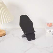 Suporte de Telefone Estilo Gótico em Formato de Caixão | Suporte de Telefone | Prateleira de Exibição de Telefone Gótico | Suporte de Telefone Assustador | Suporte de Telefone | Base de Carregamento de Telefone | Halloween | Decoração Gótica, Outono - Preto - Visão 2