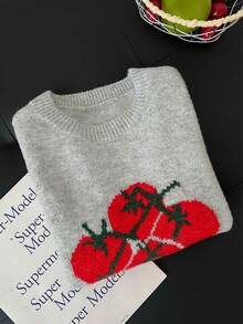 1 pieza Camiseta sin mangas de mujer con bloque de color y gráfico lindo de tomate, jersey de punto, top de chaleco dulce y elegante - Gris Claro - Ver 6