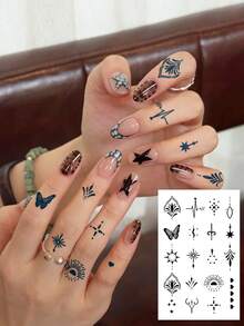 6 PCS / 1 Pc Herbal Juice Semi-Permanent Magic Tattoo Stickers - Minimalist Tattoos. These Are Spider Webs, Snake Stars, Geometric Lines, Flowers, Hearts, Valentine's Day, Carnival Gift Patterns. Suitable For Daily Parties And Festival Gifts. Shoulder, Neck, Arm, Finger, Leg, Collarbone, Body. Semi-Permanent Tattoo, Waterproof, Non-Reflective. Tattoo Sticker, Fake Tattoo. - Blue - View 17