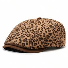 1pc Leopard Print Retro Newsboy Cap, New American Style Sun Protection Beret Hat - A - View 11
