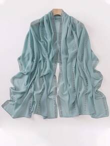 1件穆斯林女士头巾，水钻雪纺头巾围巾，串珠围巾披肩，沙滩罩衫，薄纱头巾，长围巾，防晒披肩，头巾，日常、旅行、办公、婚礼礼物 - 圍巾 - 查看 16