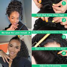 14-Inch Half Wig, Synthetic Fiber, 3-In-1 Curly Half Wig, With Adjustable Drawstring, Seamless Flip Edge, Suitable For Beginners, Wavy Hairstyle. - Multicolor - View 3