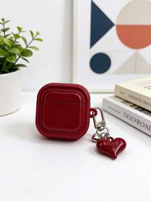 1pc Minimalist Wine Red + Heart Pendant TPU Earphone Protective Case, Suitable For AirPods Pro 3/4, Pro 2, Wireless Bluetooth 1/2 Earphone Case - Burgundy - View 6