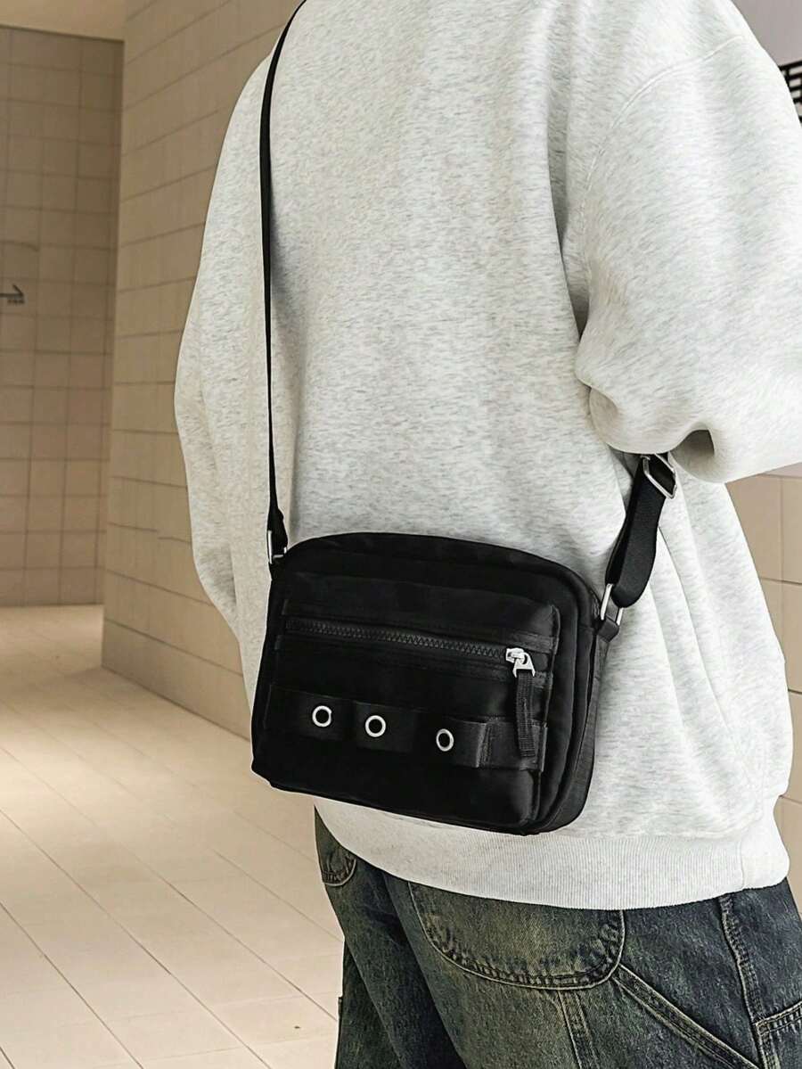 Minimalist Square Bag, Solid Black, Adjustable Strap - Black - View 1