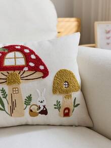 1pc Easter Bunny & Mushroom Embroidered Decorative Pillow Cover, Suitable For Indoor Decor, Spring/Summer Decorative Pillowcase, Pillow Insert Not Included - Multicolor - View 7