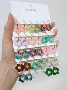 LADYCOCO 3/15 Pairs Fashionable & Cute Hollow Pendant Earrings, Suitable For Women's Dating, Party And Daily Wear - Multicolor - View 7