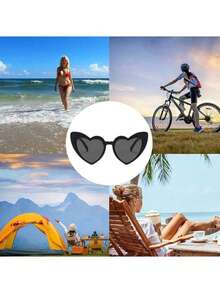 1/10副黑色心形复古眼镜，时尚复古心形女式眼镜，派对眼镜，适合派对、运动、郊游、节日、旅行、海滩、驾驶、街头、度假、户外、钓鱼、户外活动、夏季海滩度假、户外旅行街头时尚配饰（运输过程中略有划痕，不影响使用） - 黑色 - 查看 3