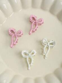 4pcs Cute Metal Bow Ribbon Small Hair Clips Suitable For Side Bangs & Flyaway Hair Women Hair Accessories Elegant Hair Claws Fashion Claw Clip - Pink - View 3