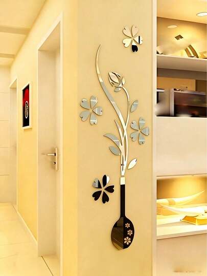3D Vase Wall Sticker, Vivid 3D Acrylic Vase Wall Decal - Self-Adhesive, Shiny Surface, Easy To Apply, Removable And Reusable, Suitable For Living Room And TV Background Decoration