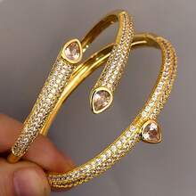 VKHK 1件奢华全镶钻锆石手链，适合女士日常及婚礼佩戴，礼品 - 彩色 - 查看 3