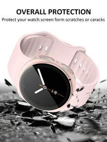 手錶錶帶 + 手錶錶殼套組，相容於 Galaxy Watch 8 40mm 與 44mm。柔軟舒適休閒運動矽膠錶帶，耐衝擊、耐刮花硬 PC 錶殼與強化玻璃螢幕保護膜 2 合 1 手錶錶殼。易於佩戴，觸控靈敏。適合男女款智慧手錶錶帶與錶殼。 - 粉色 - 查看 6