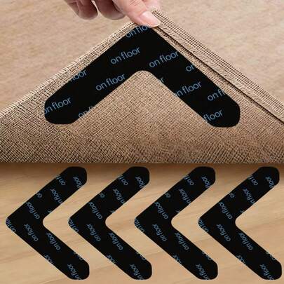 4/8/12片装 L 型防滑地毯贴纸，带背胶，适用于客厅、餐厅、浴室瓷砖和木地板，防止地毯移动和滑动，确保地毯平整牢固，也可作为货架垫使用。