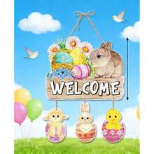 1pc Happy Easter Door Hanger, Cute Easter Egg Hanging Sign, Easter Wall Art Decor For Front Door Easter Party - Multicolor - View 4