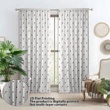 2pcs 2D White Background Wine Red Heart Dot Pattern Curtain, Sweet & Romantic Style, Polyester Fiber Material, Suitable For Rental House, Living Room, Bedroom, Removable And Machine Washable - Multicolor - View 8