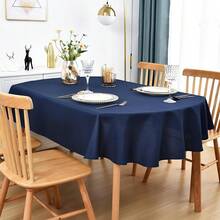 Mantel ovalado de 60x84 pulgadas de tela de poliéster, mantel de mesa sólido de color azul marino de uso pesado, lavable para comedor, cocina, hogar y fiestas - Azul marino, 84 x 60 pulgadas, ovalado - Ver 3