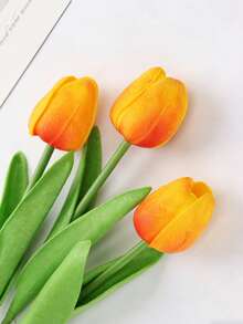 3pcs Artificial Tulip Flowers Decor, Home Decoration Accessories, Living Room & Bedroom Ornaments - Sunset Glow - View 6