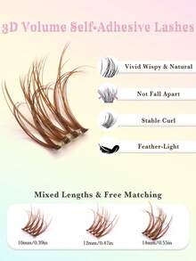 72Clusters Brown False Eyelash Clusters Pre Glued Lashes D Curl Thick Brown Individual Self Adhesive Eyelashes Lightweight & Elongated False Eyelash Clusters, Suitable For DIY At Home (10-14mm Mixed) Natural Lash Individual False Eyelashes Wear No Glue Needed Lash Makeup Tools - D - View 5