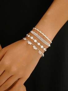 1pc S925 Sterling Silver 3D Rose Flower Bracelet, Fashionable & Elegant Jewelry For Daily Wear, Holiday Gift - Silver - View 3
