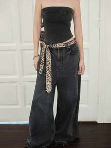 2PCS Leopard Print Narrow Scarf Set: Long Neck Scarf, Leopard Print Headband, Square Scarf, Neck Protector, Sun Protection Silk Scarf Combination Unisex College Style Y2K Coordinated Headband And Tie Set - Multicolor - View 7