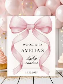 1pc Customized Pink Bow Welcome Sign With Custom Name And Date - Suitable For Shower, Wedding, Party Decoration - PVC Desktop Plaque For Photo Booth, Entrance, Announcement - Multicolor - View 2