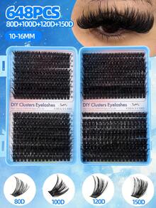 648/666/720pcs D-Curl Fluffy Individual False Eyelashes Set, Includes Glue, Sealant, Eyelash Brush, Tweezers, Classic Realistic Natural Look, Thick & Fluffy Mixed, Beginner-Friendly False Eyelashes Set, Eyelash Extension Kit, Large Capacity DIY Segmented False Eyelashes Set, Long-Lasting Lightweight False Eyelashes Set, Eyelash Book + Tweezers + Eyelash Extension Glue, DIY At Home, Suitable For Daily, Evening, Wedding Makeup - Multicolor - View 8