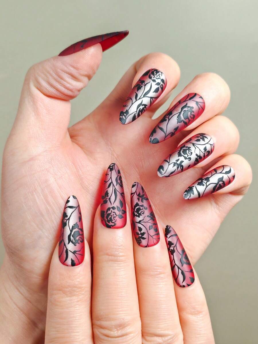 30 piezas Juego de uñas postizas de forma de almendra con puntas largas. Uñas postizas de cobertura completa con efecto de ojo de gato color rosa mate de gamuza premium con sensación de bordado. Kit de uñas postizas para el Día de San Valentín. Incluye un trozo de pegamento de gelatina y lima de uñas, adecuado para uso diario, fiestas, baile y como regalo. - Multicolor - Ver 1