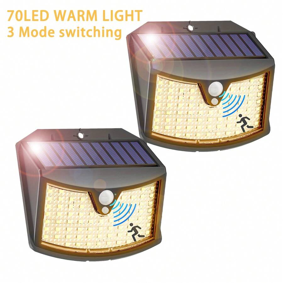 70 LED Solar Powered Flood Light, Warm Light Mode, IP65 Waterproof, 3 Lighting Modes. Suitable For Garden, Pathway, Corridor And Patio Lighting. Ideal Gift For Halloween And Christmas.