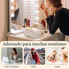 Bolsa de cosméticos para viaje, organizador de artículos de tocador, gran capacidad con ranuras divididas para cepillos, adecuada para cosméticos, artículos de tocador, cepillos, botellas - Rosa - Ver 3