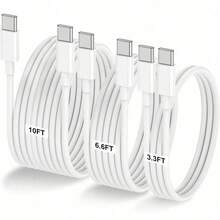 USB C To Type C Charger Cable,[3.3FT/6.6FT/10FT] Long Type C Fast Charging Data Cable,USB-C Power Cord Compatible With IPhone17 16 15 Pro Plus Pro Max,Compatible With Samsung Galaxy S25 S24 S23 S22,IPad Pro/Air And More,Phone Charger Cable - White-2m - View 1
