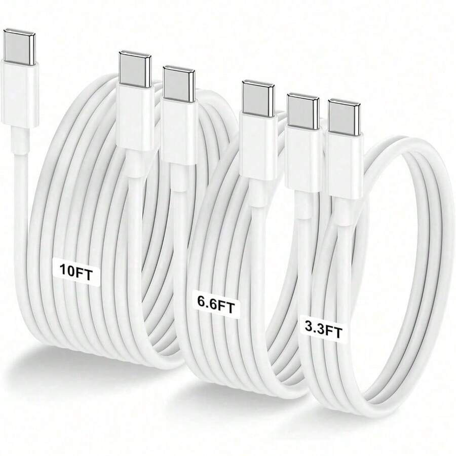 USB C To Type C Charger Cable,[3.3FT/6.6FT/10FT] Long Type C Fast Charging Data Cable,USB-C Power Cord Compatible With IPhone17 16 15 Pro Plus Pro Max,Compatible With Samsung Galaxy S25 S24 S23 S22,IPad Pro/Air And More,Phone Charger Cable - White-2m - View 1
