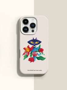 Paul Frank 授权液态硅胶手机壳，全包防震摄像头保护，黑色猫咪字母花卉图案，全新设计，兼容 13/14/15/16/17 Pro Max - 彩色 - 查看 2