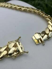 16mm Chunky Thick 14K Gold Plated Stainless Steel Curb Punk Whip Link Chain Cut Faux Diamond Box Buckle Necklace For Men Hip Hop Jewelry Valentine's Day Gift - Chiều rộng 16mm - Xem 3