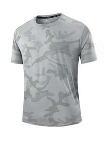 Camiseta de manga corta ligera y de secado rápido con camuflaje para hombre, para deportes al aire libre en verano - Gris Claro - Ver 2