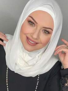 الحجاب الناعم بلون عتيق، الحجاب المرقّع باللون الواحد، وشاح للارتداء اليومي للمسلمات - رقعة بيضاء - مشاهدة 6