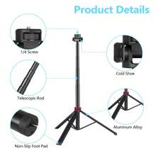 三合一可伸缩三脚架自拍杆，带COB补光灯 | 360°球形云台、冷靴接口和1/4英寸螺丝，兼容手机、相机和网络摄像头 | 便携式多功能摄影摄像支架 | 铝合金材质，Eonix品牌 - 手提式伸縮三腳架 - 查看 4