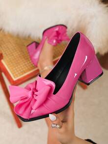 Giày cao gót Mary Jane cỡ lớn dành cho nữ, gót dày, mũi vuông, màu đỏ tía, giày da nhỏ, cỡ lớn. - Màu Hồng Tươi - Xem 1