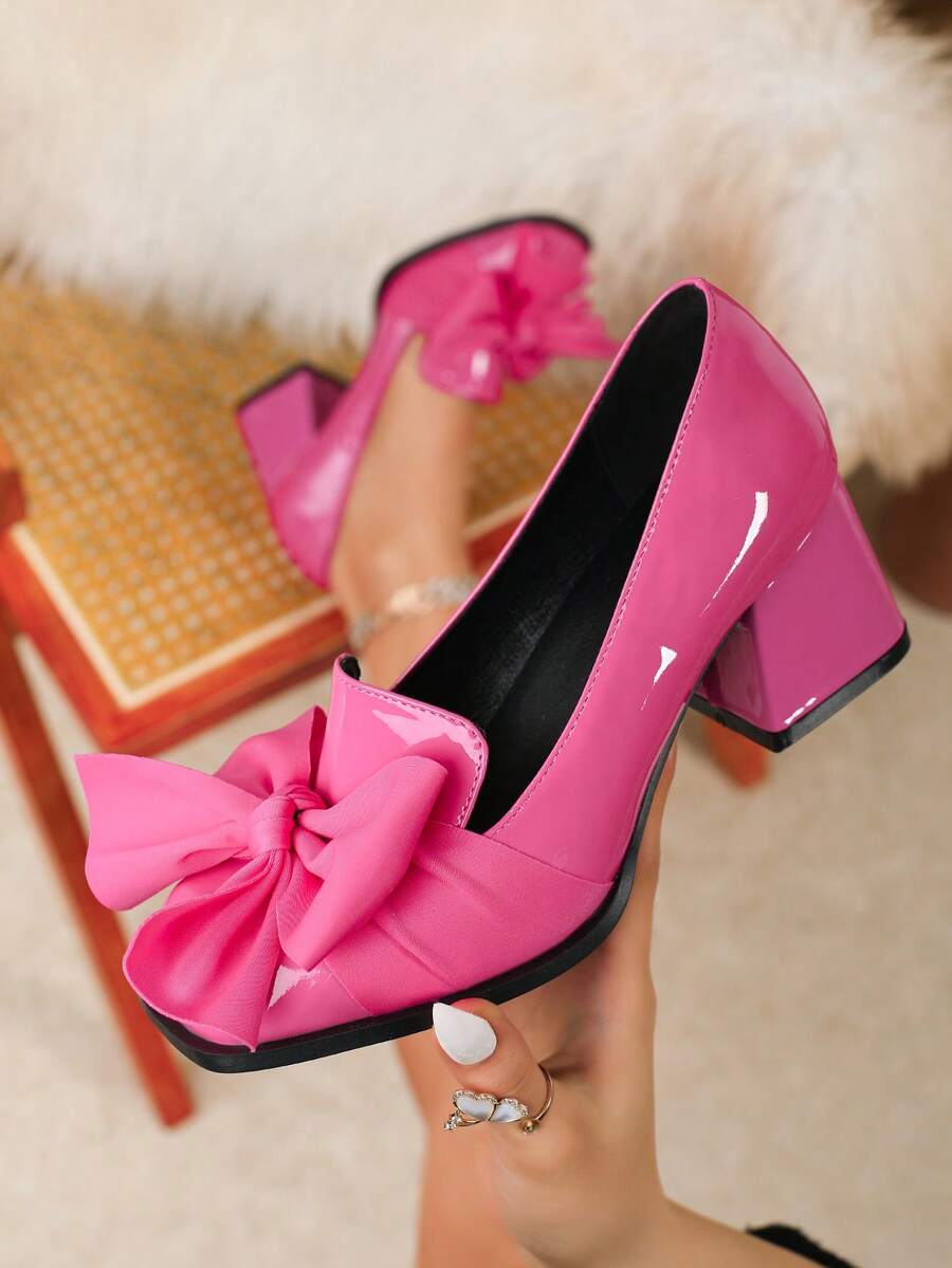 Giày cao gót Mary Jane cỡ lớn dành cho nữ, gót dày, mũi vuông, màu đỏ tía, giày da nhỏ, cỡ lớn. - Màu Hồng Tươi - Xem 1