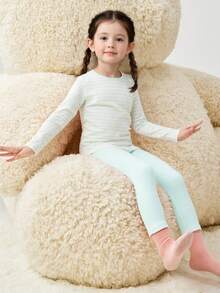 Bộ đồ lót giữ nhiệt cho bé gái, chất liệu cotton mềm mại, thoải mái, thích hợp mặc trong mùa xuân/thu. - tông màu trắng xanh - Xem 4