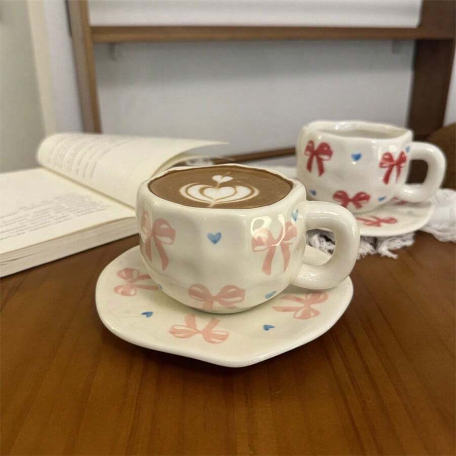 Tasse en céramique peinte à la main avec soucoupe, tasse à café, tasse à thé pour la maison/le bureau, convient pour le jus, le lait, le café - cadeau d'anniversaire et de fête, cadeau pour la famille, cadeau pour lui, service de tasses à café en céramique - Choix multiple - Voir 1