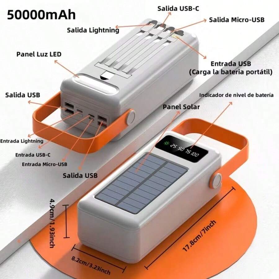 29800mAh/50000mAh 4USB Ultra Large Power Bank. With Built-In Cables, LED Light, Portable, Fast Charging, Emergency Power Bank For Outdoor Travel - US B Type Plug(110-127V) - View 1