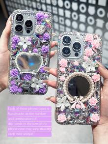 1个全镶钻水晶闪亮手机壳,防震防水防摔,软TPU+PC全包设计,饰有仿珍珠皇冠和圆形粉色蝴蝶结镜面,兼容 17 Pro Max/16/15/13/11系列、Galaxy S25 Ultra/A55和Redmi Note 14——女士奢华时尚配饰,完美的生日礼物,情人节、婚礼、派对礼物,2026年热销! - 彩色 - 查看 3