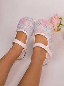 1双女童刺绣网纱芭蕾平底鞋，母女同款，时尚休闲鞋，可爱公主风，柔软轻便圆头，魔术贴设计，适合2-14岁女孩，适合派对、节日、假期穿着（请仔细阅读产品详情） - 彩色 - 查看 8