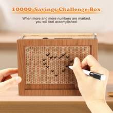 1pc Brown Wooden DIY Piggy Bank, Decorative Pattern, Savings Goal Coin Bank, Reusable Cash Vault With Pen, Assemble, Save Money, Home Decor, Desktop Accessory, Coin Storage Box, Savings Investment Item For Holidays, Perfect Gift For Christmas And Mother's Day - Multicolor - View 4