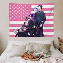 STRAY Members Magazine Pink America Flag , Skz KIDS-S Kpop Tapestry, Stray Tour 2025 Merch,Gift Ideas STAYS, Birthday Gift & Concert Merch ,Wall Hanging Aesthetic College Decor - White - View 7