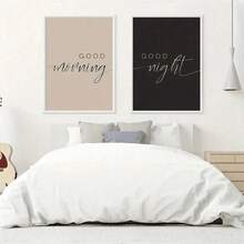 2pcs Unframed Canvas Wall Art, Modern Art, Good Morning, Good Night, Inspirational Quotes, Black And White Creative Mixed Room Decor, Wall Art Poster, Living Room Sofa Background Decor, Entryway Hallway Decor, Home Decor, Bedroom Decor, Bathroom Decor, Room Decor, Office Decor, School Decor, Art Gift - Multicolor - View 4