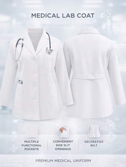cimmuovere Bata de manga larga con cuello de solapa y múltiples bolsillos para mujeres de talla grande, uniforme de enfermera, ropa de trabajo para dentistas, personal de salud, veterinarios y laboratorios