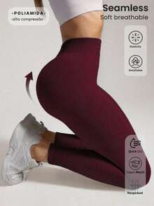Set Of 3 Ribbed High-Waisted Leggings In High-Compression Polyamide - Pto/Cafe/Wine - View 2