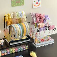 1pc 2-Tier Desktop Scrunchie Organizer, Space-Saving Hair Accessory Storage Box, Hair Hoop & Scrunchie Display Rack, Suitable For Baby Room Storage - Multicolor - View 11