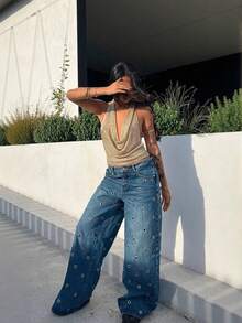 女士性感可爱 Y2K 闪亮露背针织毛衣背心，修身显瘦，吊带背心，适合春夏外出、俱乐部、海滩、约会、度假、乡村音乐会等场合。 - 金色 - 查看 7